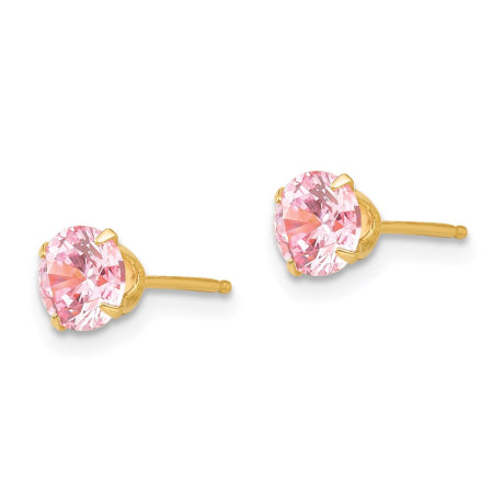 14k Madi K 5mm Pink CZ Post Earrings