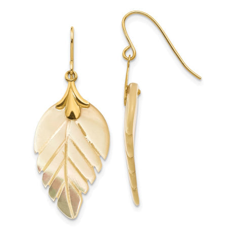 14k Madi K Mother of Pearl Leaf Dangle Earrings