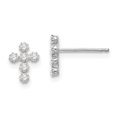 14k White Gold Madi K CZ Cross Post Earrings