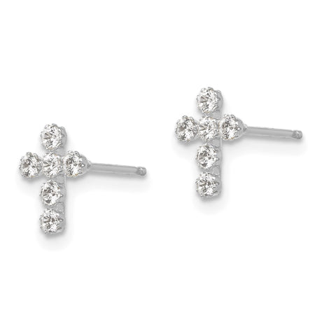 14k White Gold Madi K CZ Cross Post Earrings