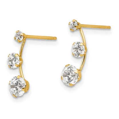 14k Madi K Curved 3-Stone CZ Post Earrings