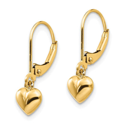 14k Madi K Puffed Polished Heart Drop Leverback Earrings