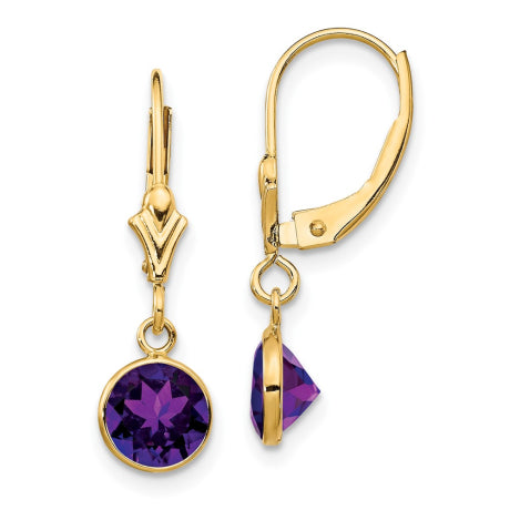 14K Amethyst Leverback Earrings