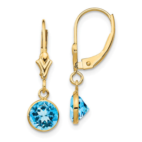 14K Blue Topaz Leverback Earrings