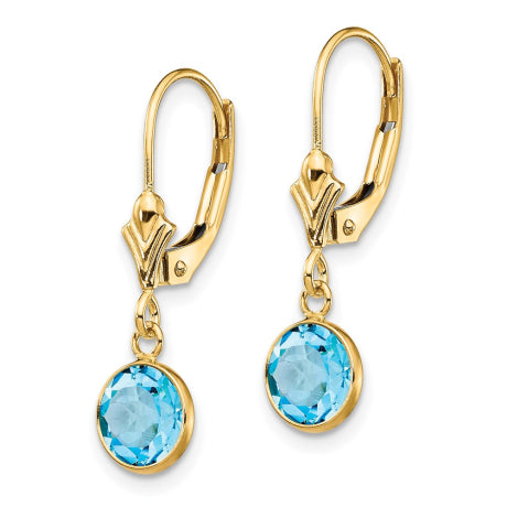 14K Blue Topaz Leverback Earrings