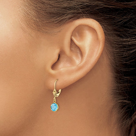 14K Blue Topaz Leverback Earrings