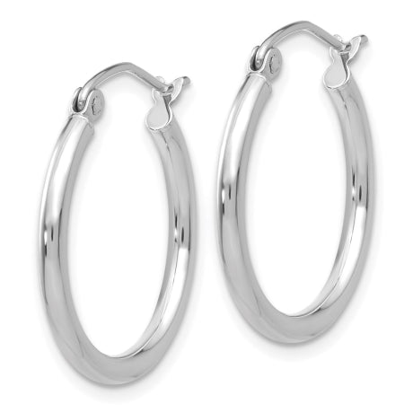 14k White Gold Polished 2x20mm Lightweight Tube Hoop Earrings