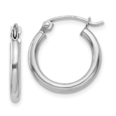 14k White Gold Polished 2x15mm Tube Hoop Earrings