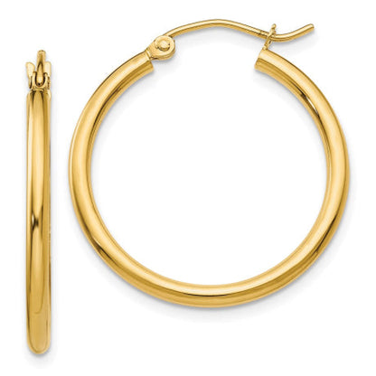 14k Polished 2x25mm Tube Hoop Earrings