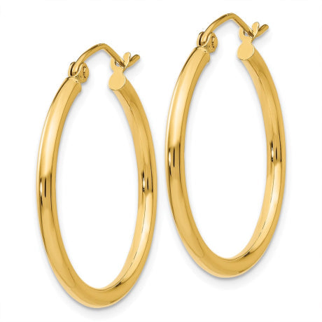 14k Polished 2x25mm Lightweight Tube Hoop Earrings