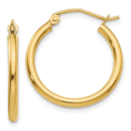 14k Polished 2x20mm Lightweight Tube Hoop Earrings