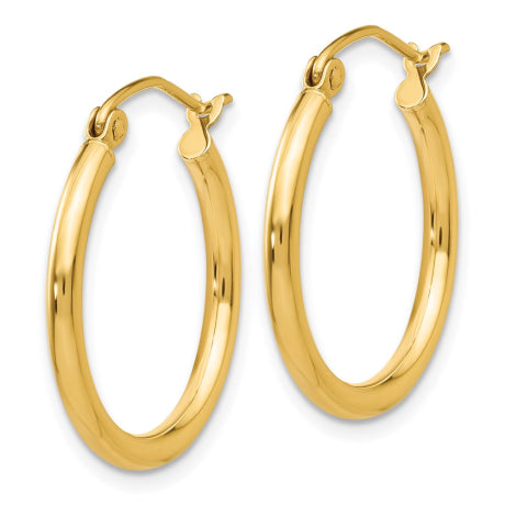 14k Polished 2x20mm Lightweight Tube Hoop Earrings