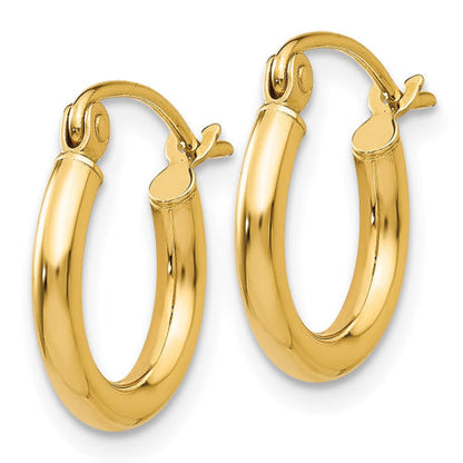 14k Polished 2x12mm Tube Hoop Earrings