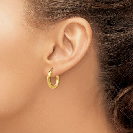 14k Polished 3mm Tube Hoop Earrings