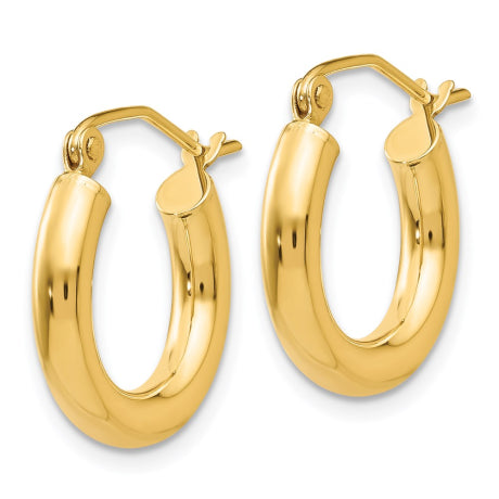 14K Polished 3mm Tube Hoop Earrings