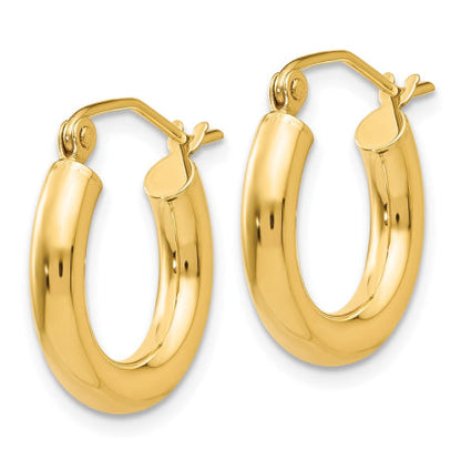 14K Polished 3mm Tube Hoop Earrings