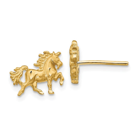 14k Satin Diamond-cut Unicorn Post Earrings