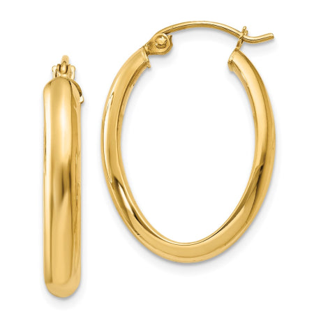 14k Polished 3.5mm Oval Hoop Earrings