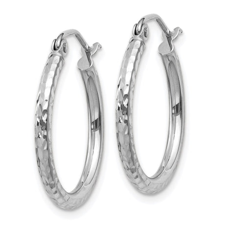 14k White Gold Diamond-cut 2mm Round Tube Hoop Earrings