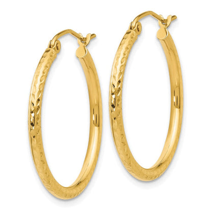 14k Diamond-cut 2mm Round Tube Hoop Earrings