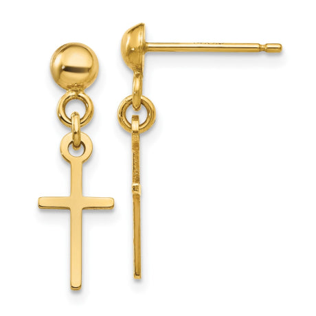 14k Polished Cross Dangle Post Earrings