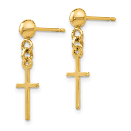 14k Polished Cross Dangle Post Earrings