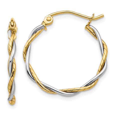 14k Two-tone Polished1.8mm Twisted Hoop Earrings