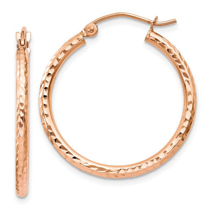 14k Rose Gold Diamond-cut Polished Hoop Earrings