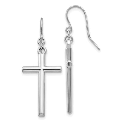 14k White Gold Hollow Cross Dangle Earrings