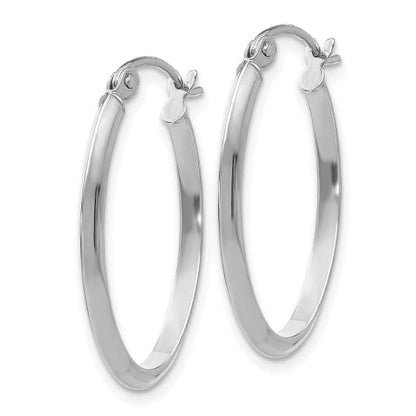 14k White Gold Polished Oval Tube Hoop Earrings