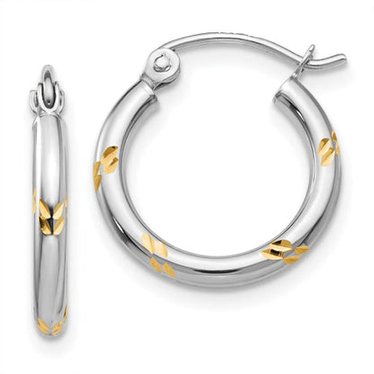 14k White Gold and Yellow Rhodium D/C Hoop Earrings