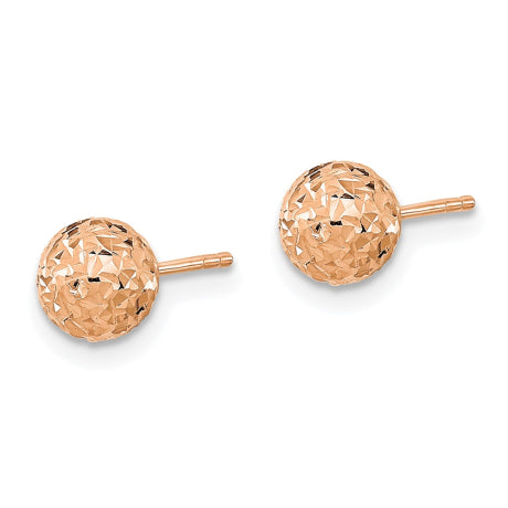 14k Rose Gold 6mm Diamond-Cut Ball Post Earrings