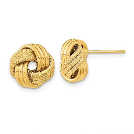 14k Polished Textured Triple Love Knot Post Earrings