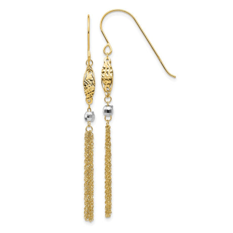 14k Two-tone Bead and Chain Dangle Earrings