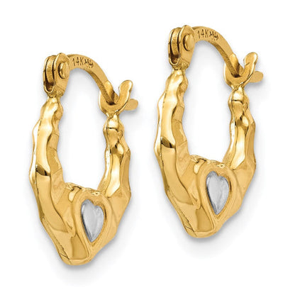 14K & Rhodium Heart Hollow Hoop Earrings