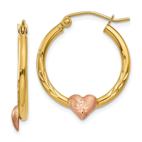 14K Yellow & Rose Gold Heart Hoop Earrings