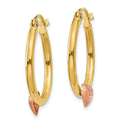 14K Yellow & Rose Gold Heart Hoop Earrings