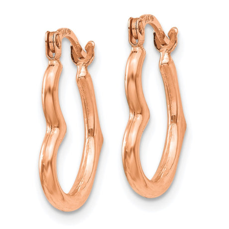 14K Rose Gold Heart Shaped Hollow Hoop Earrings