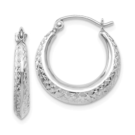 14K White Gold Textured Hollow Hoop Earrings