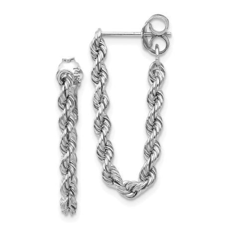 14K White Gold Rope Chain Dangle Post Earring