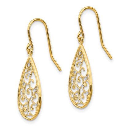 14k & Rhodium Polished Teardrop Earrings