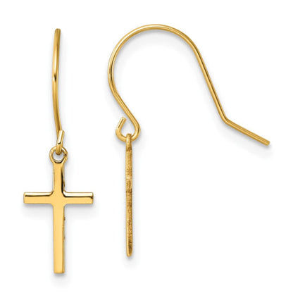 14k Dangle Cross Shepherd Hook Earrings