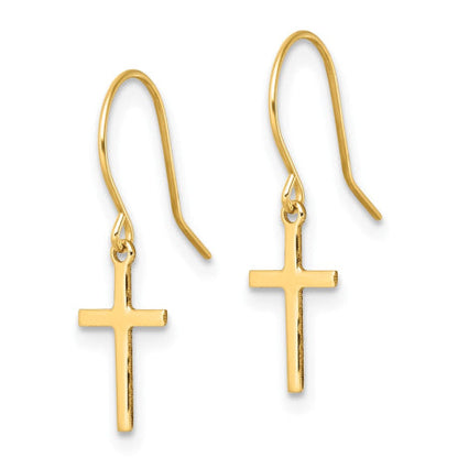 14k Dangle Cross Shepherd Hook Earrings