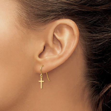 14k Dangle Cross Shepherd Hook Earrings