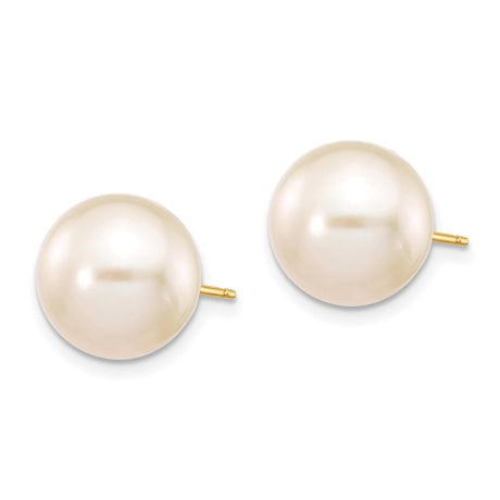 14k 10-11mm White Round Freshwater Cultured Pearl Stud Post Earrings