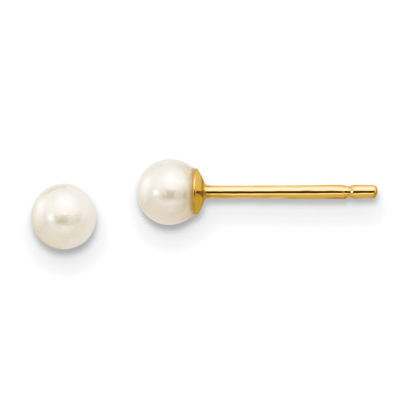 14k 3-4mm White Round Freshwater Cultured Pearl Stud Post Earrings