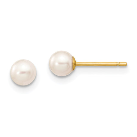 14k 4-5mm White Round Freshwater Cultured Pearl Stud Post Earrings