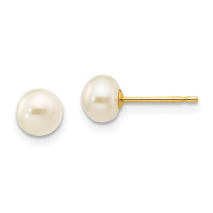 14k 5-6mm White Button Freshwater Cultured Pearl Stud Post Earrings