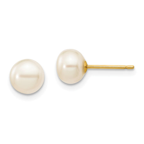 14k 6-7mm White Button Freshwater Cultured Pearl Stud Post Earrings