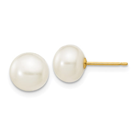 14k 7-8mm White Button Freshwater Cultured Pearl Stud Post Earrings